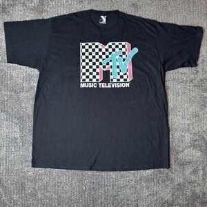 MTV Music Television T-Shirt Mens 3XL Black Port & Company Checkered Logo